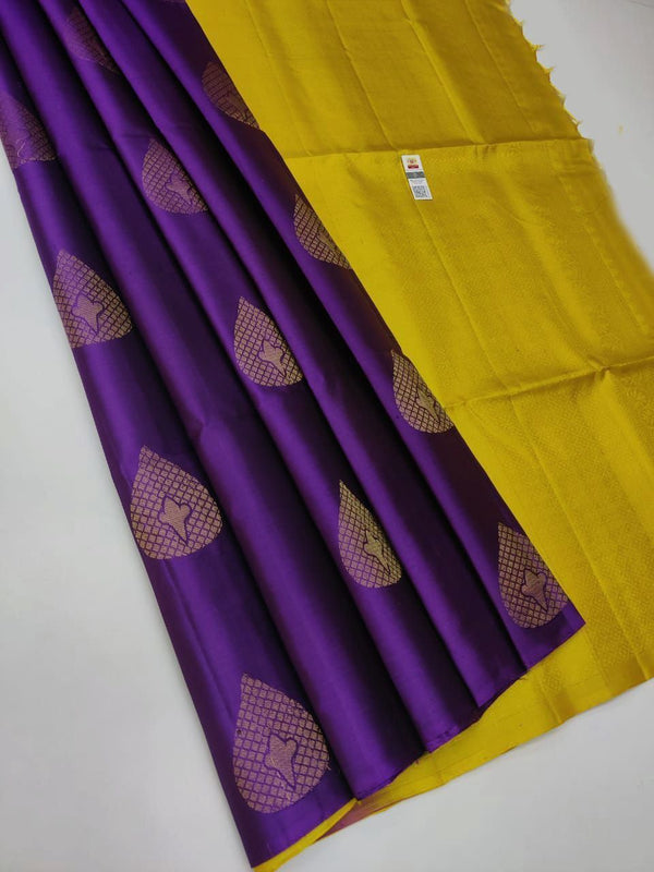 Purple Nd Yellow Colour Soft Lichi Silk Saree
