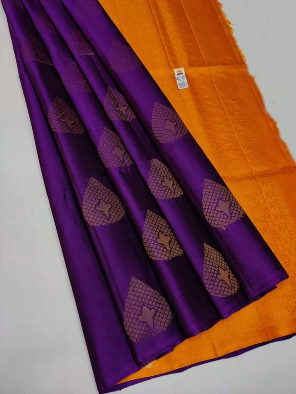 Purple Nd Orange Colour Soft Lichi Silk Saree
