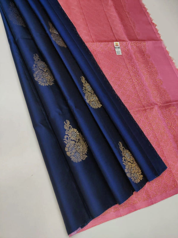 Blue Nd Pink Colour Soft Lichi Silk Saree