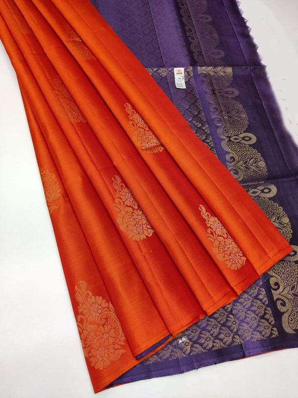 Orange Nd Purple Colour Soft Lichi Silk Saree