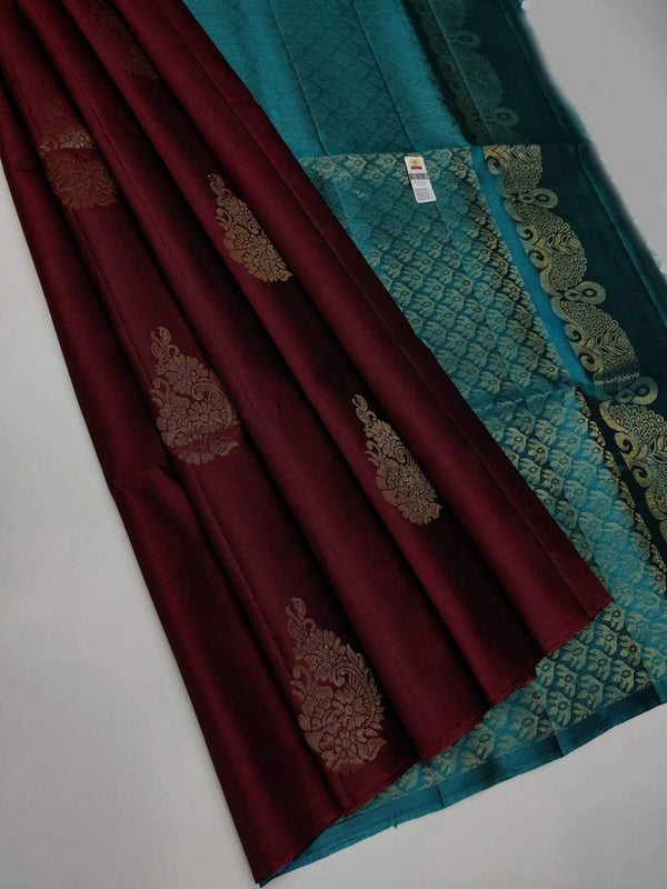 Marun Nd Rama Colour Soft Lichi Silk Saree