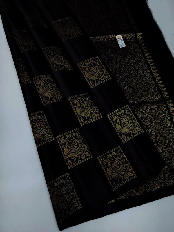 Black Colour Soft Lichi Silk Saree