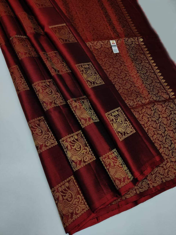 Marun Colour Soft Lichi Silk Saree