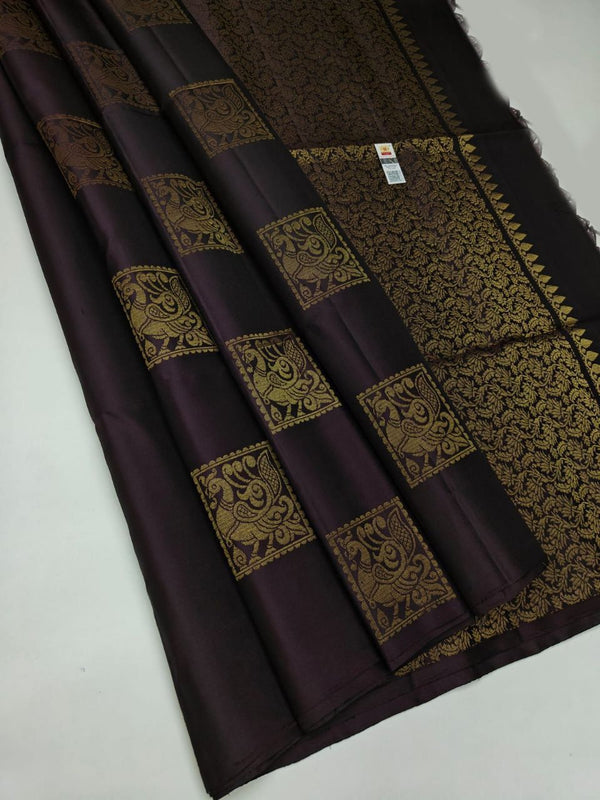 Brown Colour Soft Lichi Silk Saree