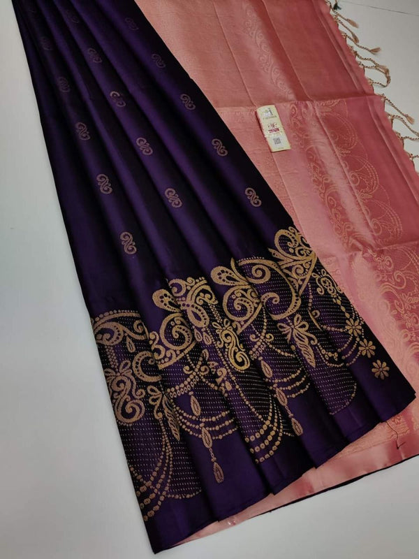Purple Nd Gajri Colour Soft Lichi Silk Saree