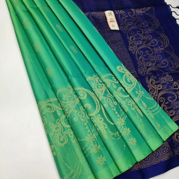 C Green Nd Blue Colour Soft Lichi Silk Saree