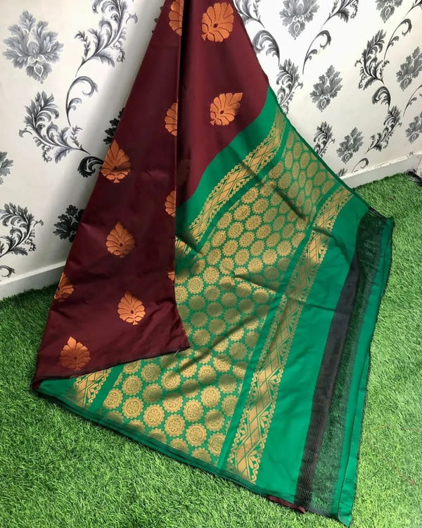Marun Nd Green Colour Soft Lichi Silk Saree