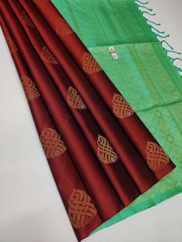 Red Nd C Green Colour Soft Lichi Silk Saree