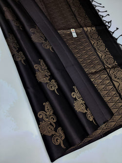 Black Colour Soft Lichi Silk Saree