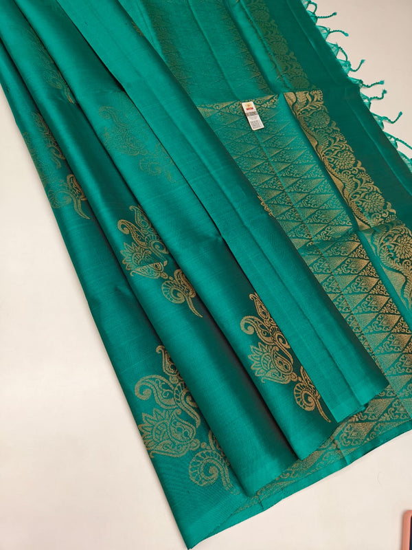 C Green Colour Soft Lichi Silk Saree