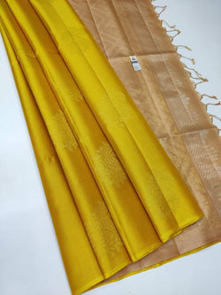 Yellow Nd Chiku Colour Soft Lichi Silk Saree