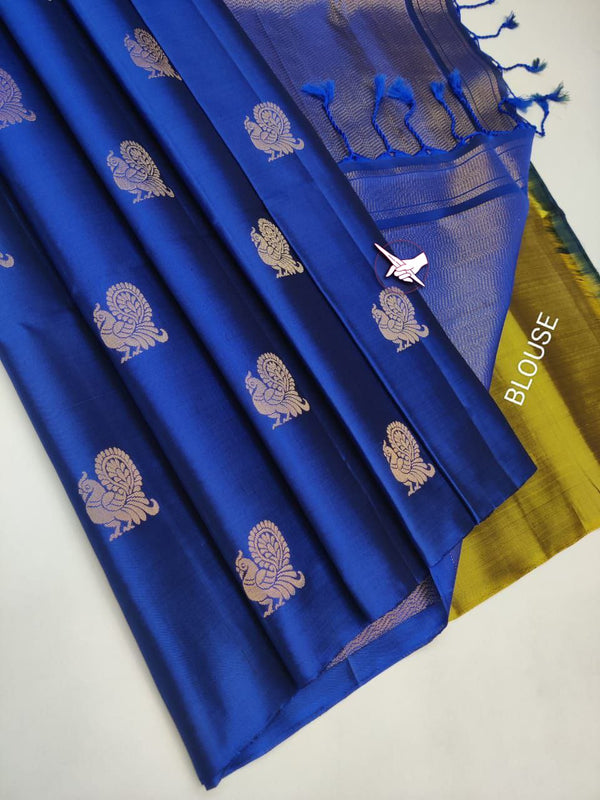 Blue Colour Soft Lichi Silk Saree
