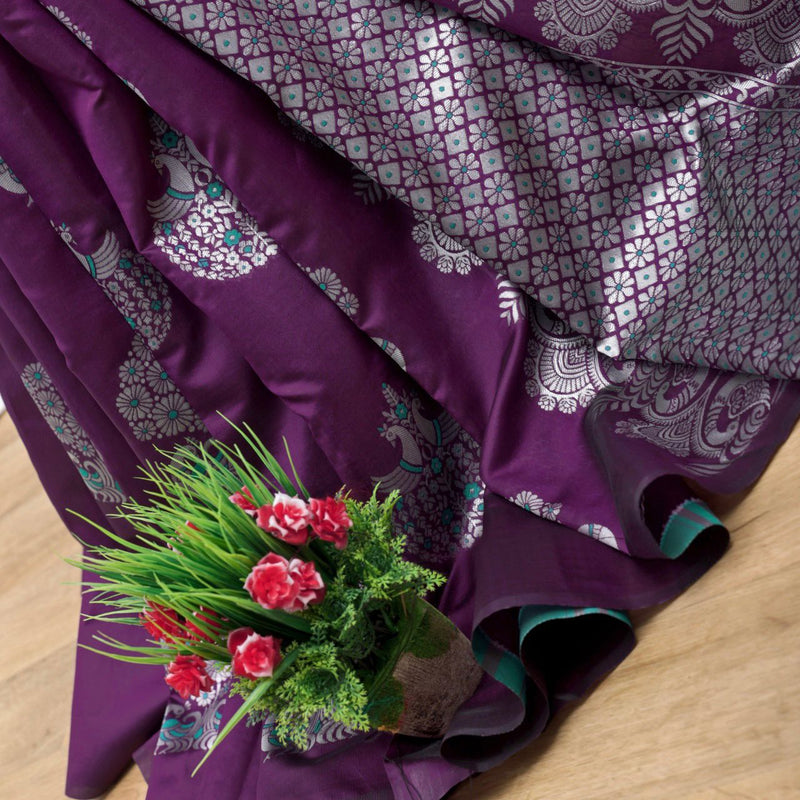 Purple Colour Soft Lichi Silk Saree