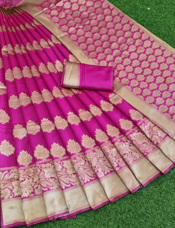 Pink Colour Soft Lichi Silk Saree