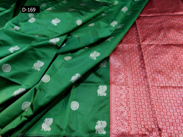 Green Nd Red Colour Soft Lichi Silk Saree