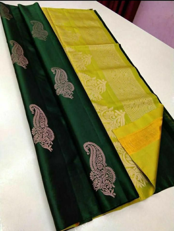 Green Nd Pista Colour Soft Lichi Silk Saree