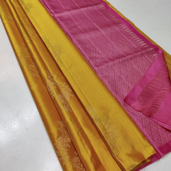 Yellow Nd Pink Colour Soft Lichi Silk Saree