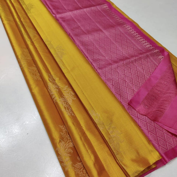 Yellow Nd Pink Colour Soft Lichi Silk Saree