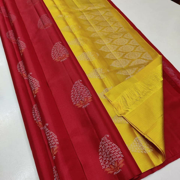 Red Nd Yellow Colour Soft Lichi Silk Saree