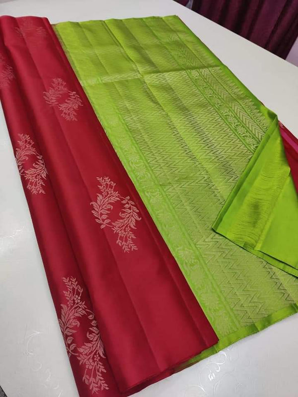 Red Nd Pista Colour Soft Lichi Silk Saree