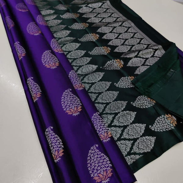 Purple Nd Rama Colour Soft Lichi Silk Saree