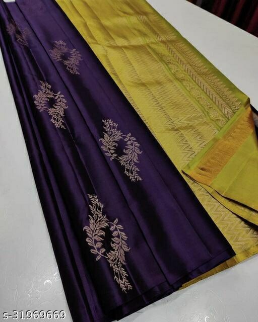 Purple Nd Pista Colour Soft Lichi Silk Saree