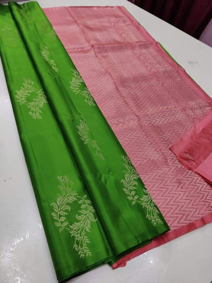 Green Nd Pink Colour Soft Lichi Silk Saree